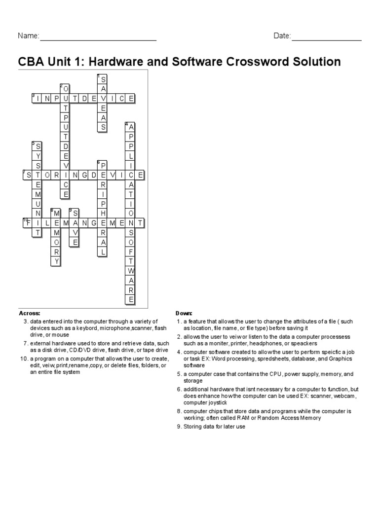 Hardware and Software Crossword Solution | PDF | Computers