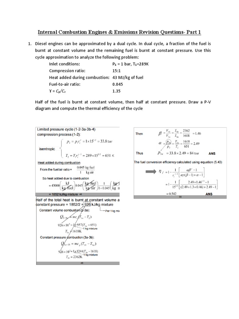 Diesel Engine Dual Cycle Analysis | PDF | Combustion | Internal ...