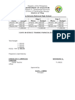 Department of Education: 3 Days In-Service Training Financial Budget