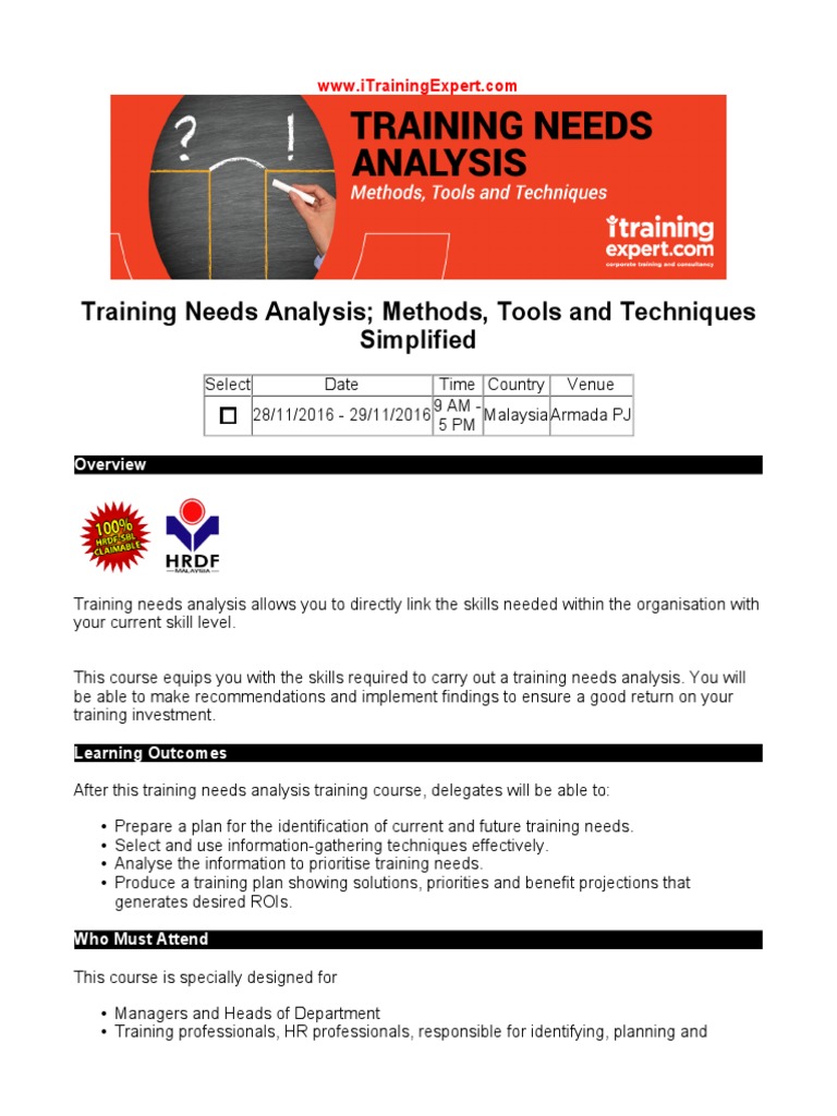 TOOLS FOR TRAINING NEEDS ANALYSIS intelligence overview