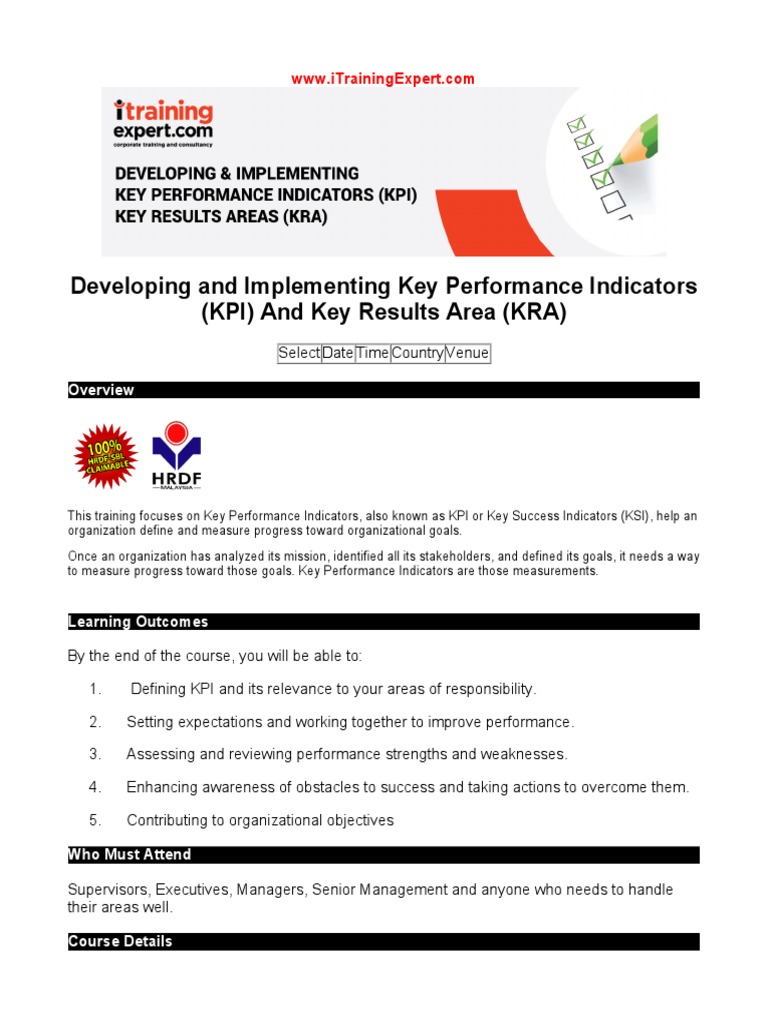 Developing And Implementing Key Performance Indicators Kpi And Key