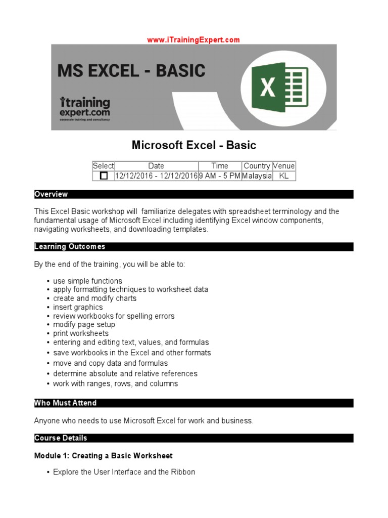 Microsoft Excel Basic | PDF | Comp Tia | Microsoft Excel