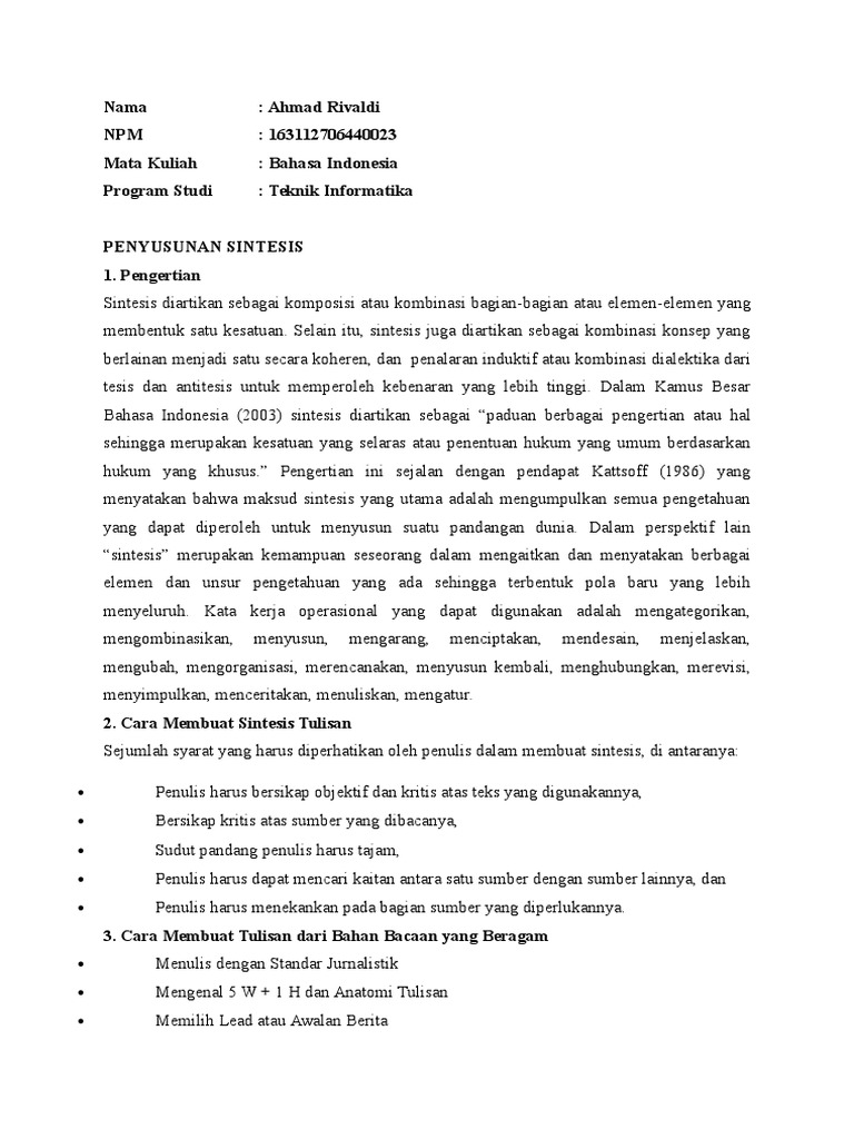 Penyusunan Sintesis | PDF