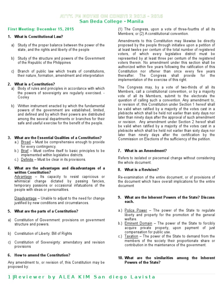 Constitutional Law Overview 2015-2016 | PDF | Eminent Domain | Bail