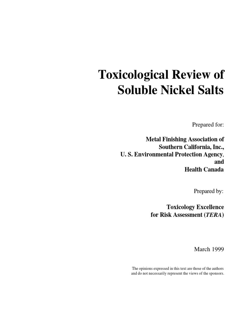 Toxicological Review of Nickel Salts Nickel Toxicity