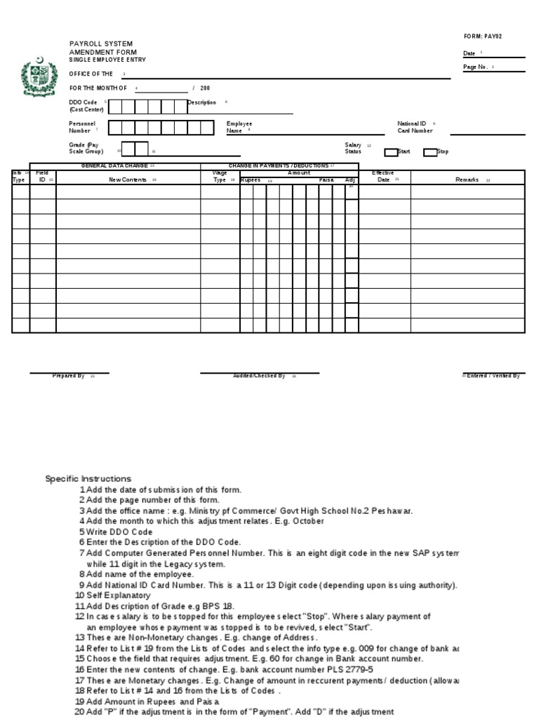 Payroll System Amendment Form | PDF