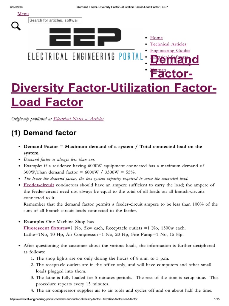 Demand FactorDiversity FactorUtilization FactorLoad Factor EEP PDF