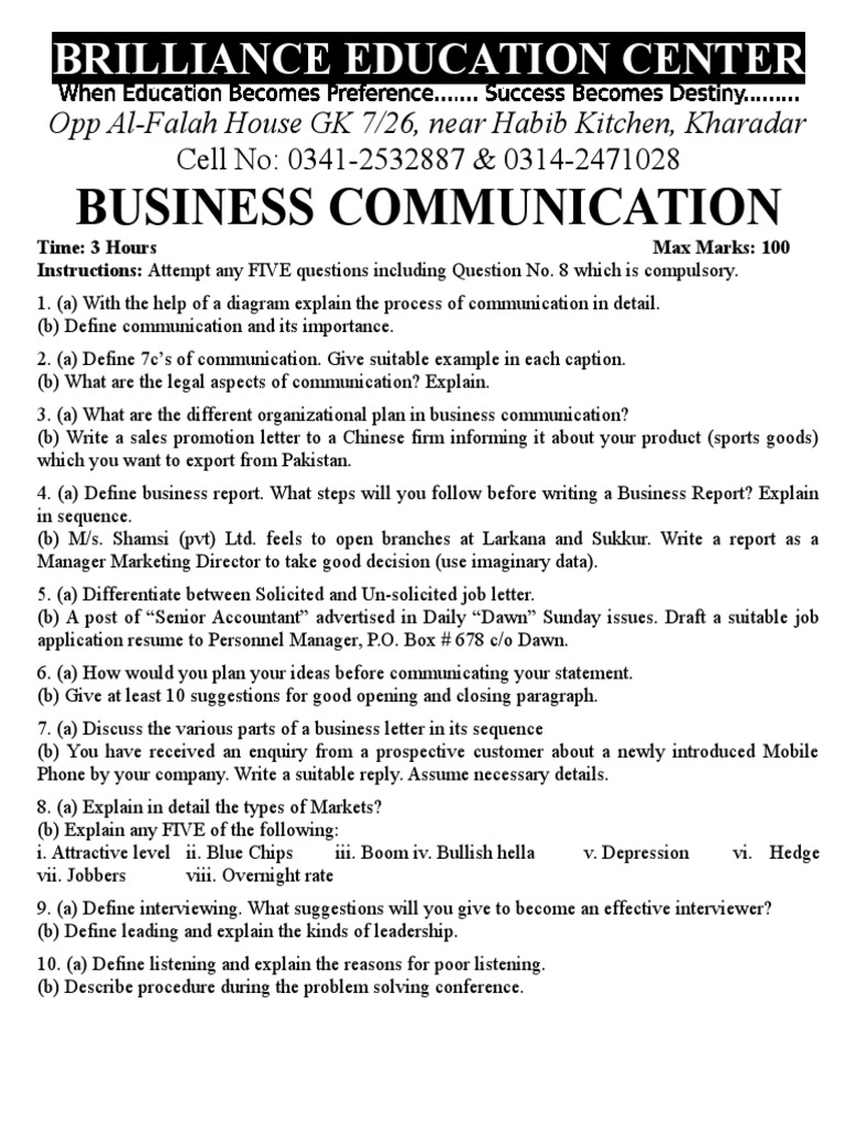 Business Communication Exam Guide | PDF | Business