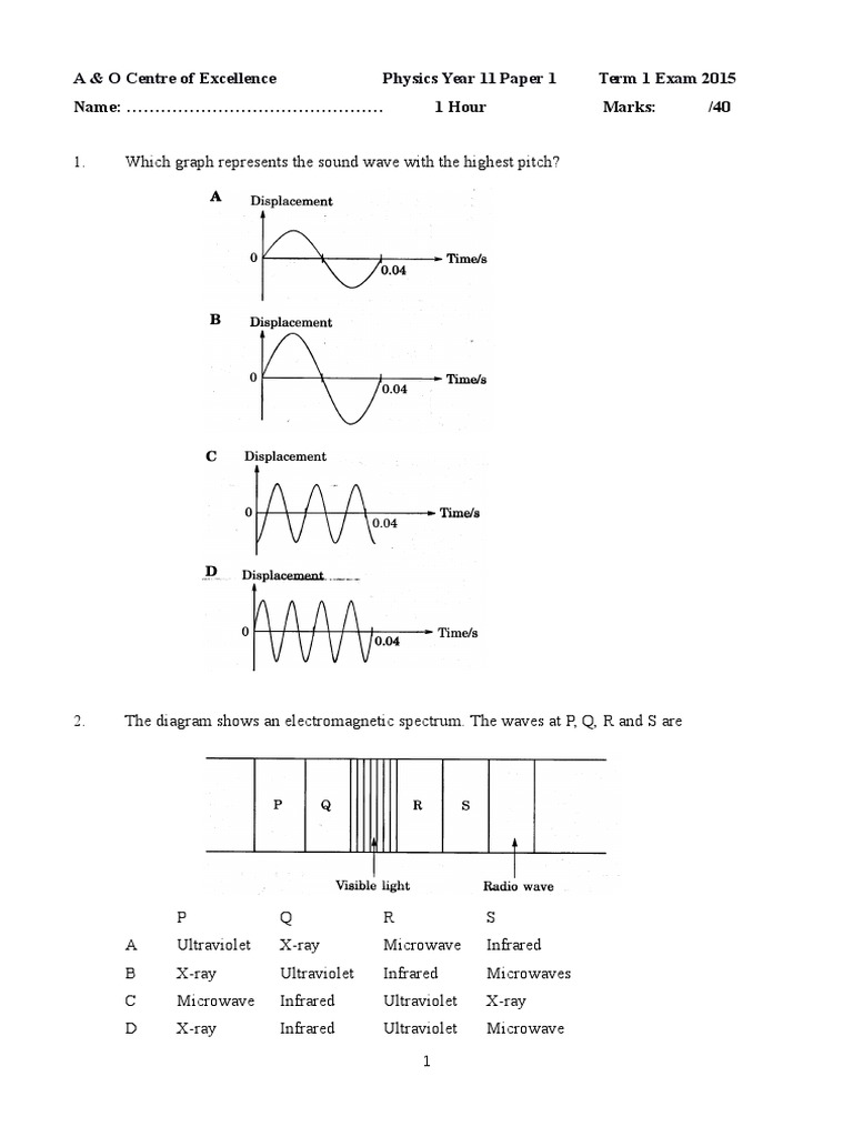 Year 11 Physics Term 1 Exam 2015 | PDF | Electric Current ...