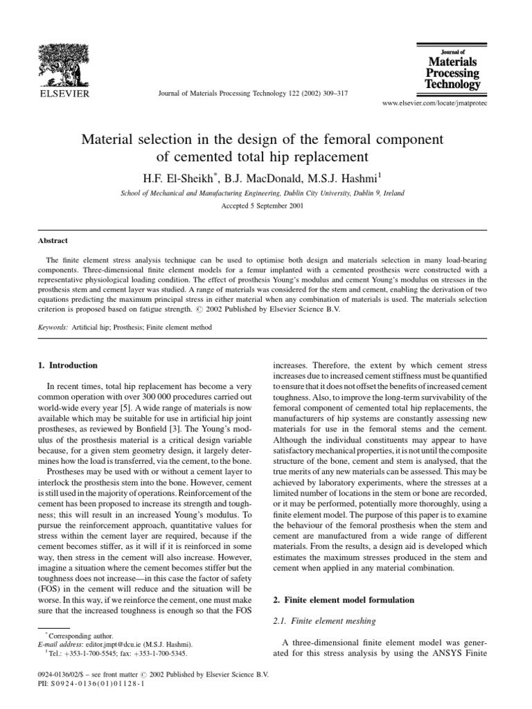 Material Selection in The Design of The Femoral Component of Cemented