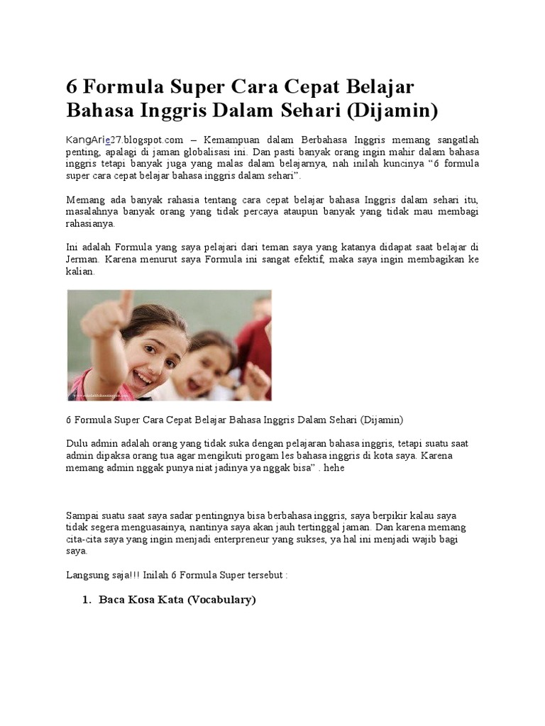 6 Formula Super Cara Cepat Belajar Bahasa Inggris Dalam Sehari