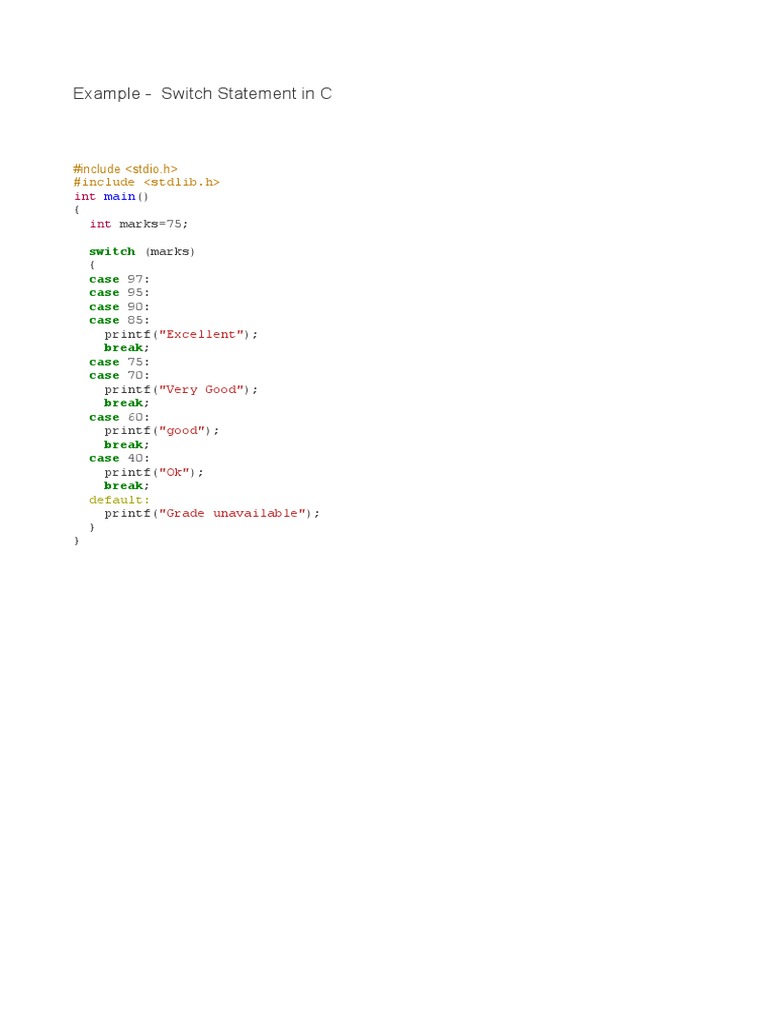 Example - Switch Statement in C: #Include #Include | PDF