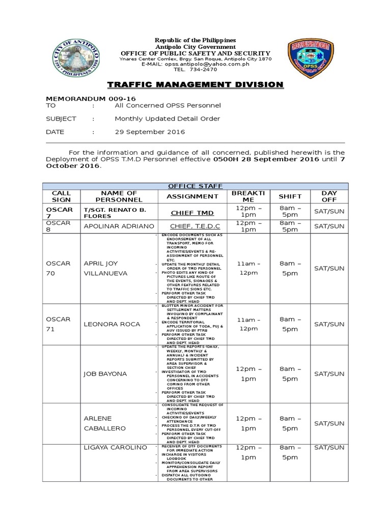 TMD Personnel Deployment Memo | PDF | Business | Travel