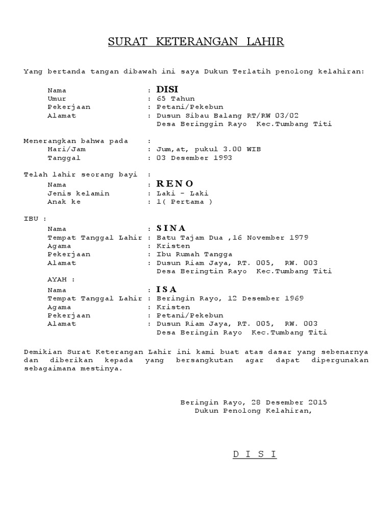 Surat Keterangan Lahir Dari Dukun