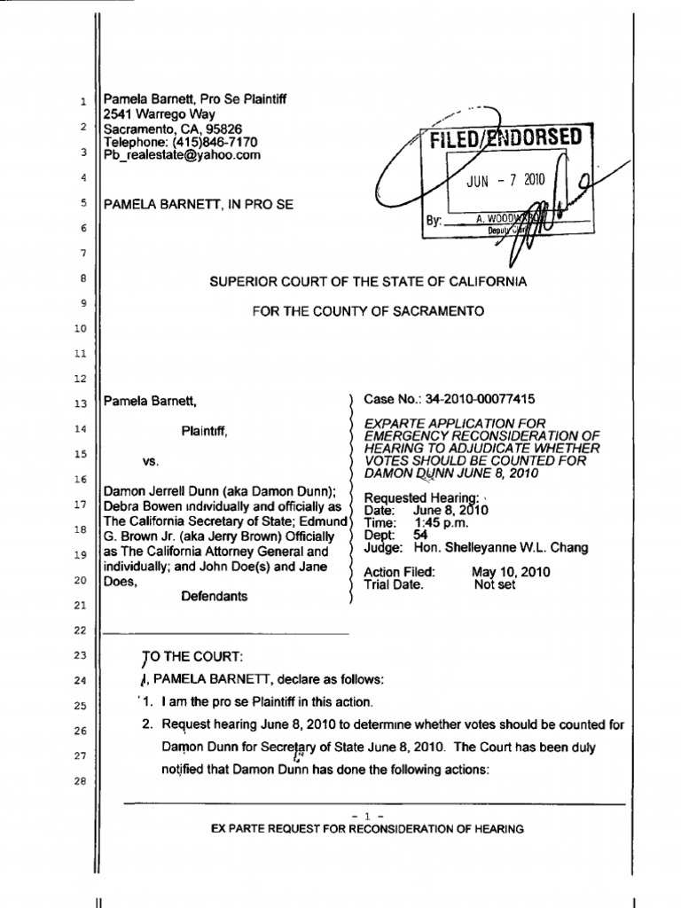 Dunn Motion For Reconsideration PDF Elections Ex Parte