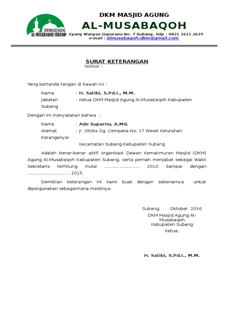 Surat Ket Aktif Organisasi Docx