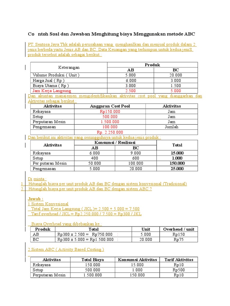 Contoh Perhitungan Biaya ABC Produk | PDF