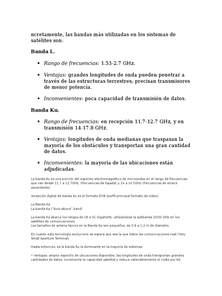 Bandas de Frecuencia en Satélites | PDF | Satélite de Comunicaciones ...