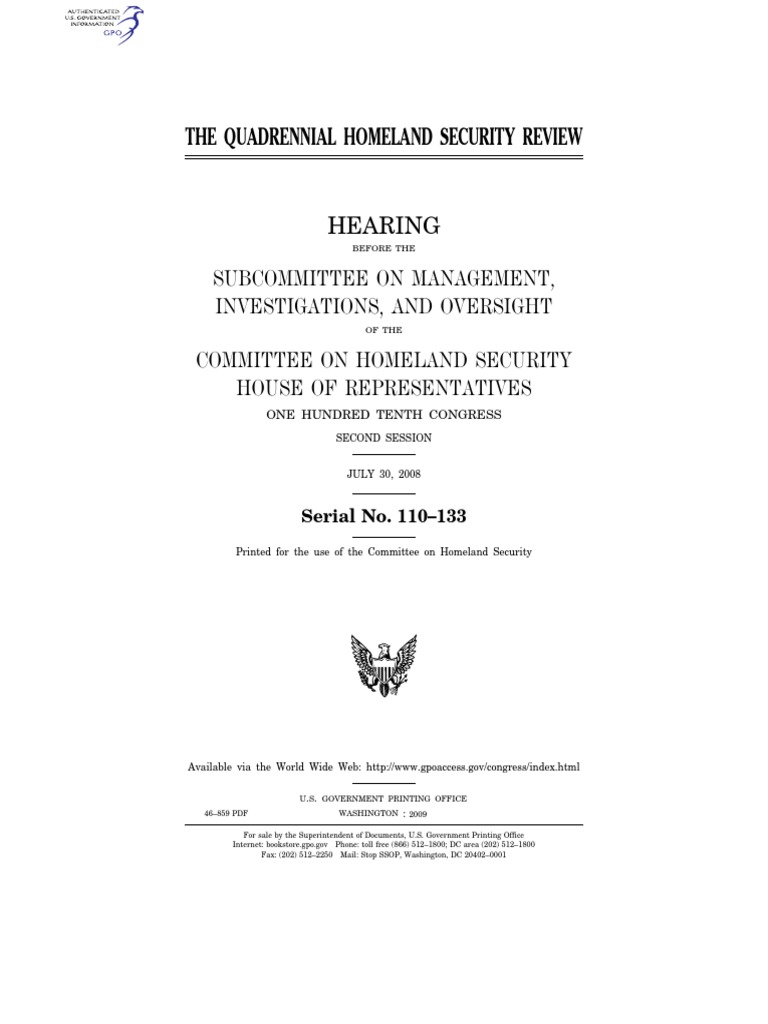 The Quadrennial Homeland Security Review PDF United States