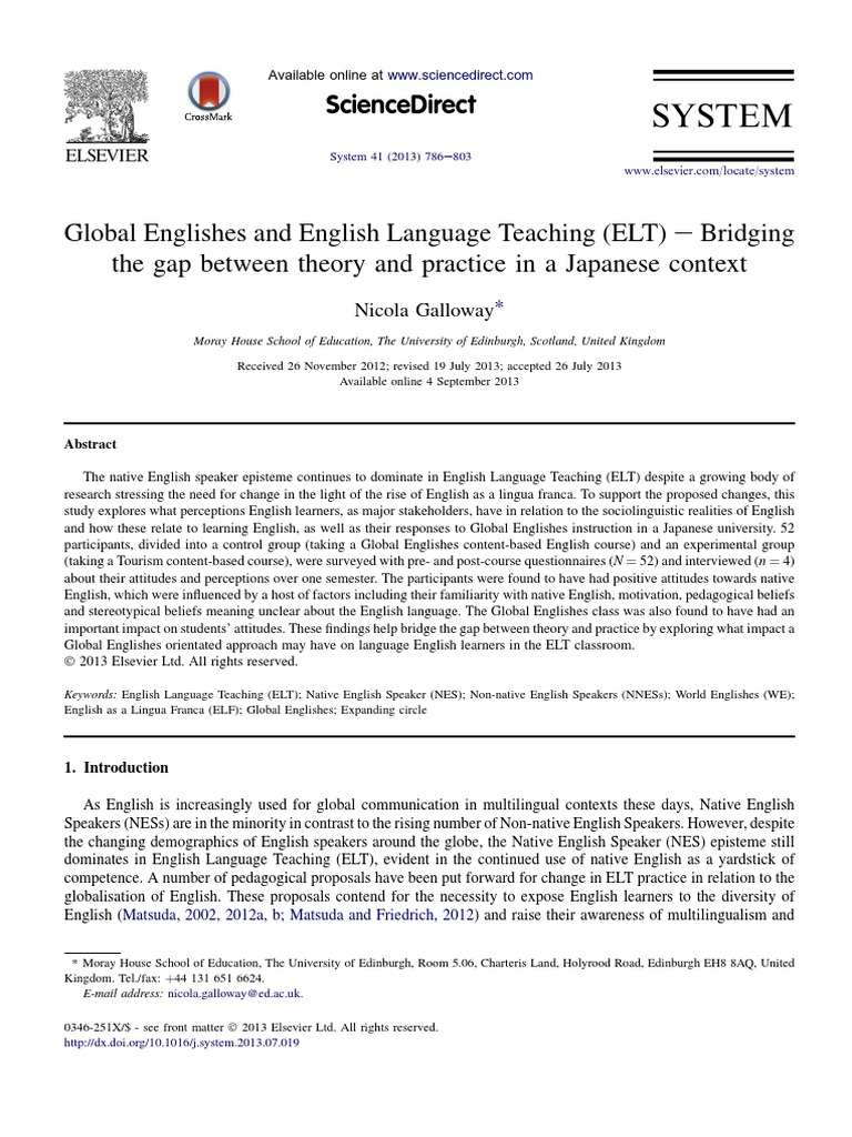 Global Englishes And English Language Teaching Elt E - 