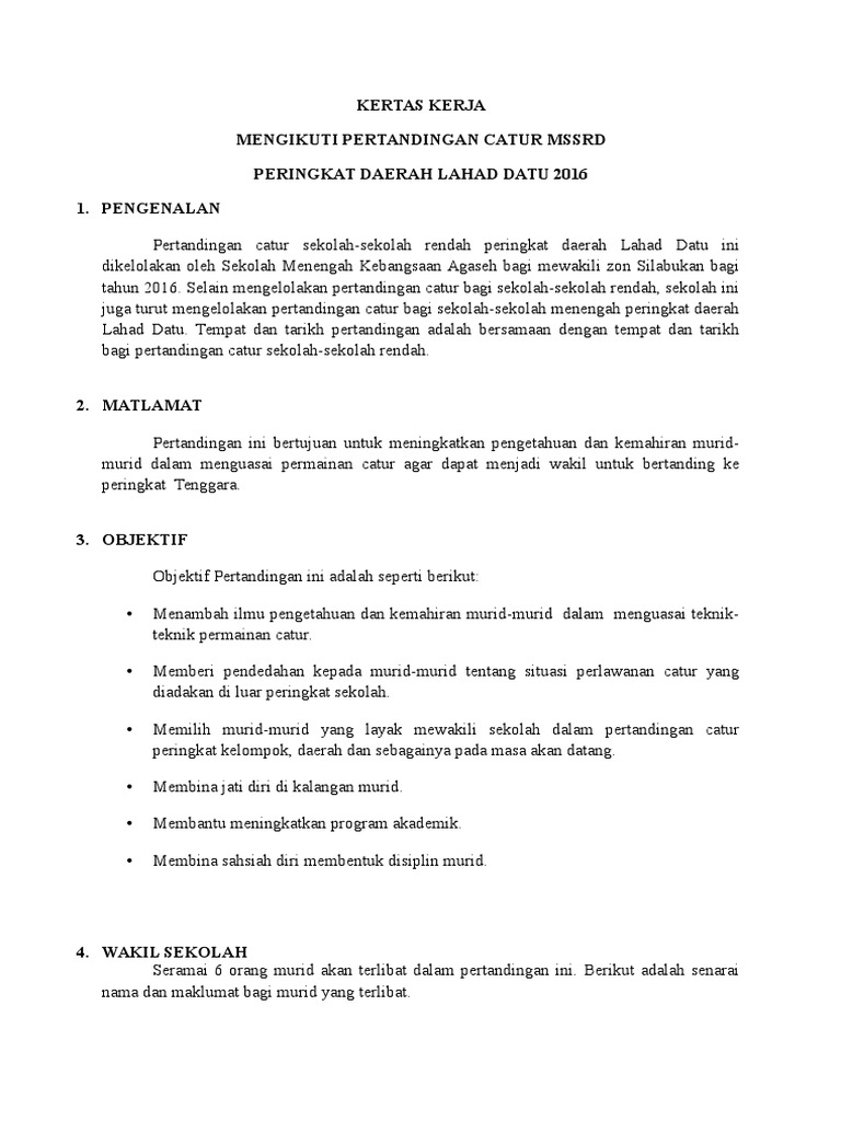 Contoh Kertas Kerja Catur