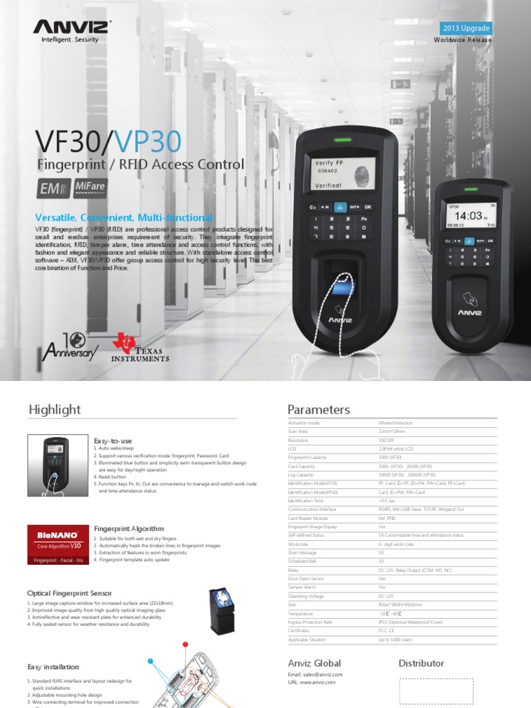 Anviz VF30 VP30 Catalogue PDF Access Control Fingerprint