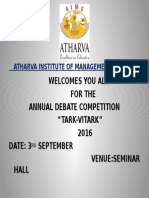 Welcomes You All For The Annual Debate Competition "Tark-Vitark" 2016 Date: 3 September Venue:Seminar Hall