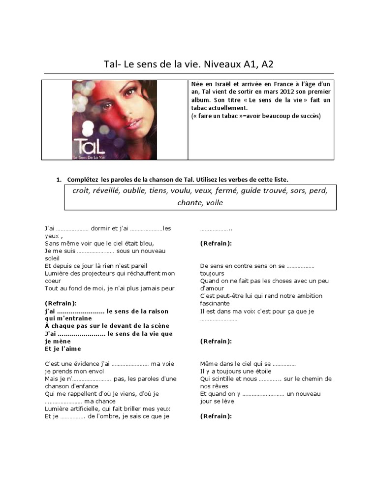 Parole Tal Le Sens De La Vie Tal Le Sens de La Vie | PDF | Loisirs | Langues
