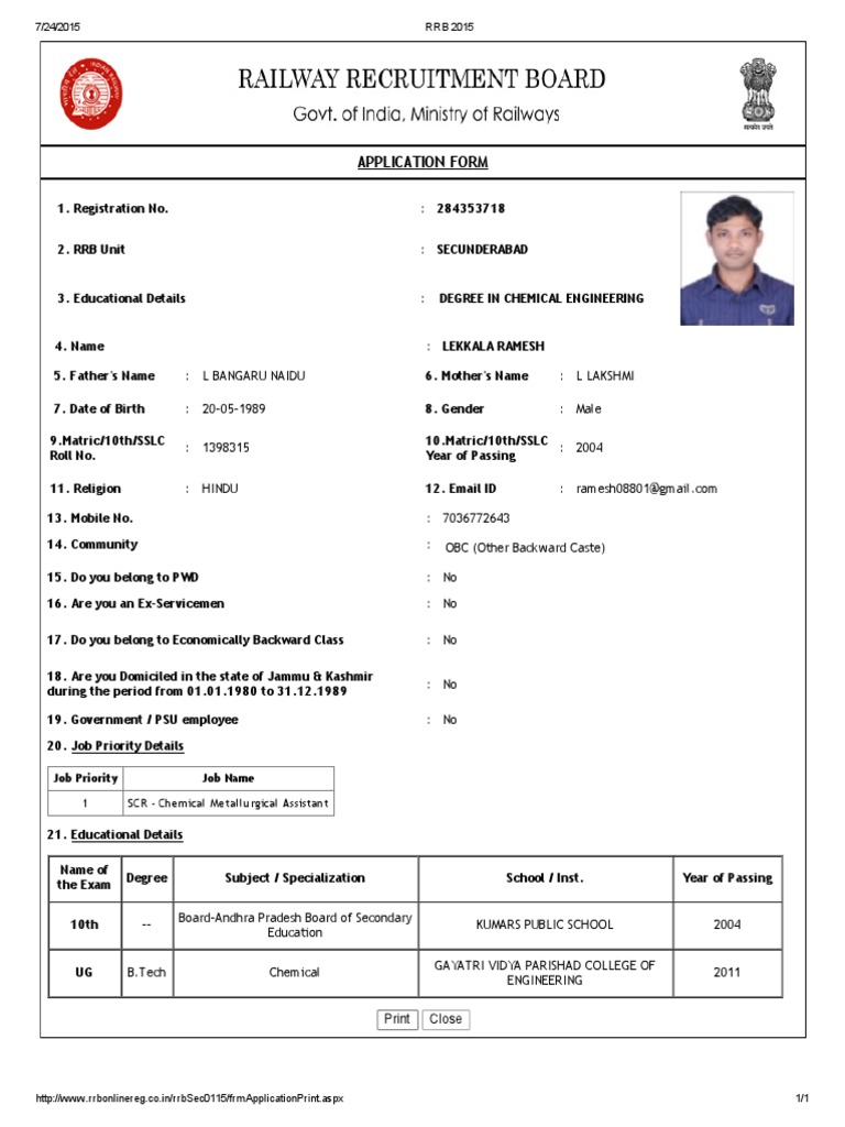 Application Form: Job Priority Job Name 1 SCR Chemical Metallurgical ...