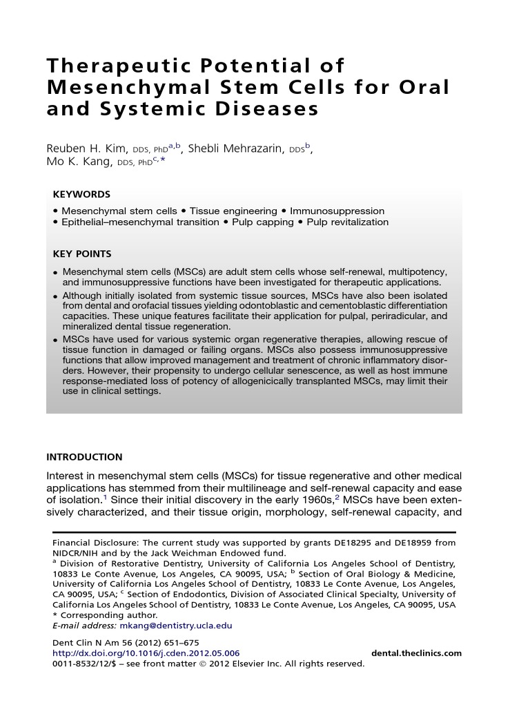 Therapeutic Potential of Mesenchymal Stem Cells For Oral and Systemic ...