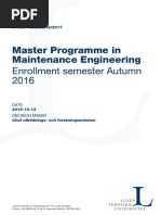 Master Programme in Maintenance Engineering: Enrollment Semester Autumn 2016