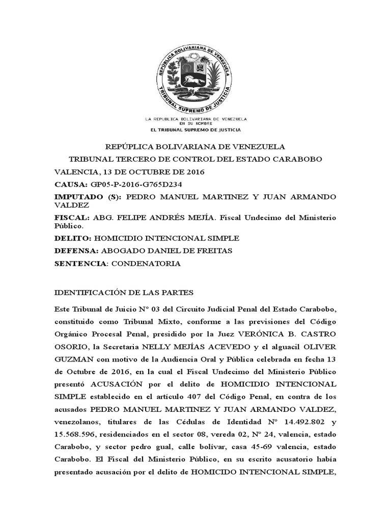 Sentencia Penal | PDF | Procedimiento Criminal | Derecho penal