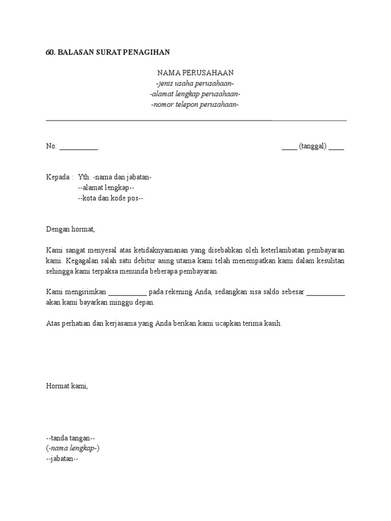 60 Balasan Surat Penagihan
