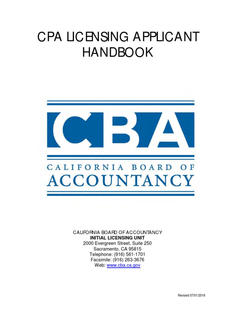 CPA Application Booklet Certified Public Accountant Uniform