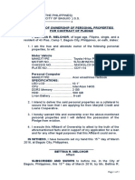 Affidavit of Ownership of Personal Properties For Contract of Pledge