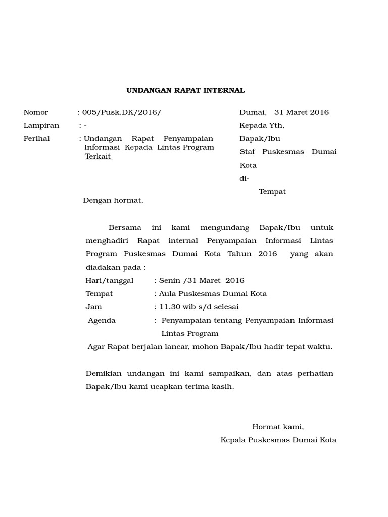contoh Undangan Rapat Internal