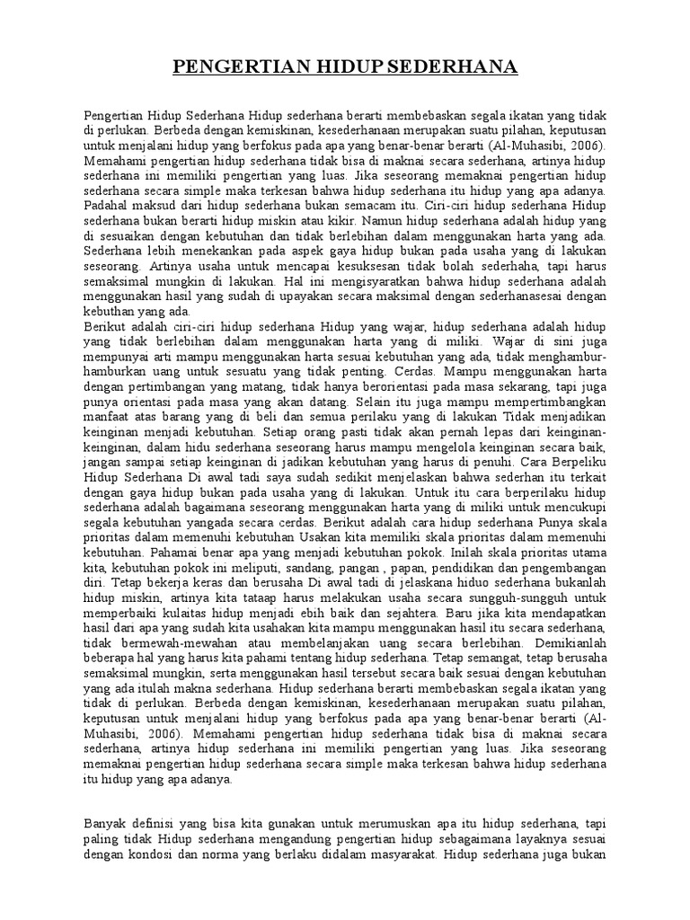 Pengertian Hidup Sederhana PDF