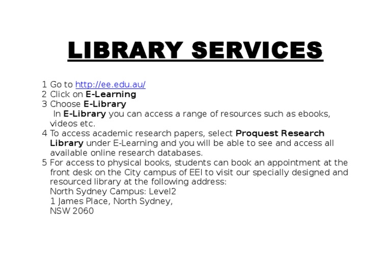 Library Services: in E-Library You Can Access A Range of Resources Such ...