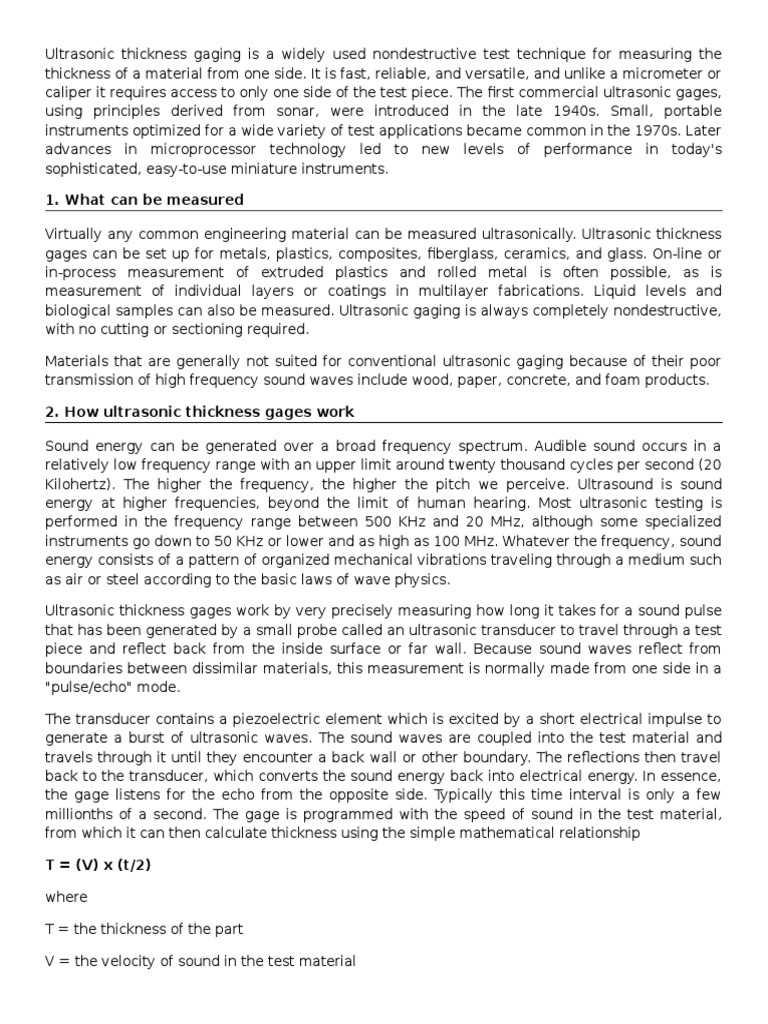Ultrasonic Thickness Measurement Overview | PDF | Ultrasound | Sound