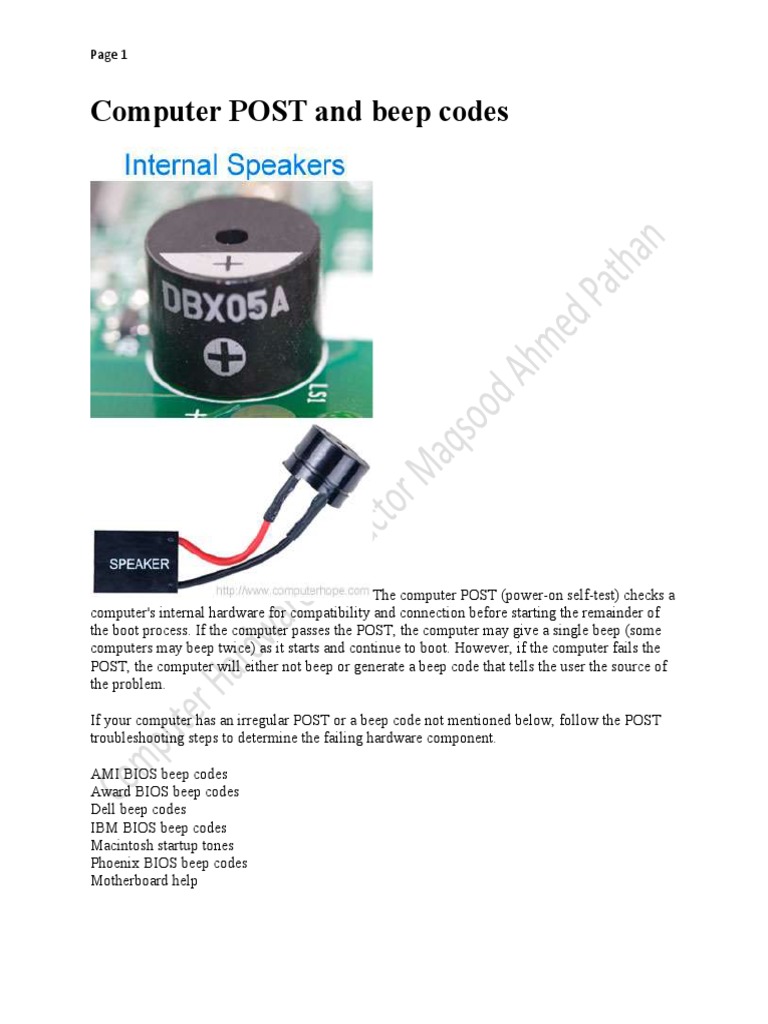 Beeps Code Bios Booting