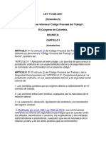 LEY 712 de 2001 Reforma El Cod Procesal de Trabajo