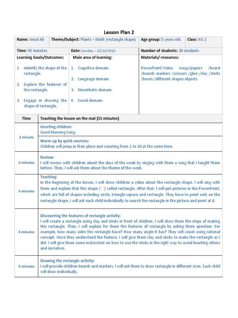 Lesson Plan 2 | PDF | Shape | Lesson Plan