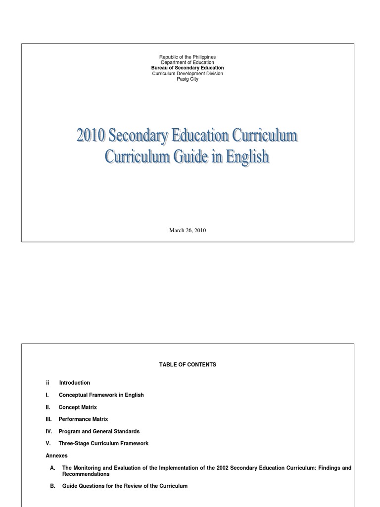 2010 Secondary Education Curriculum in English