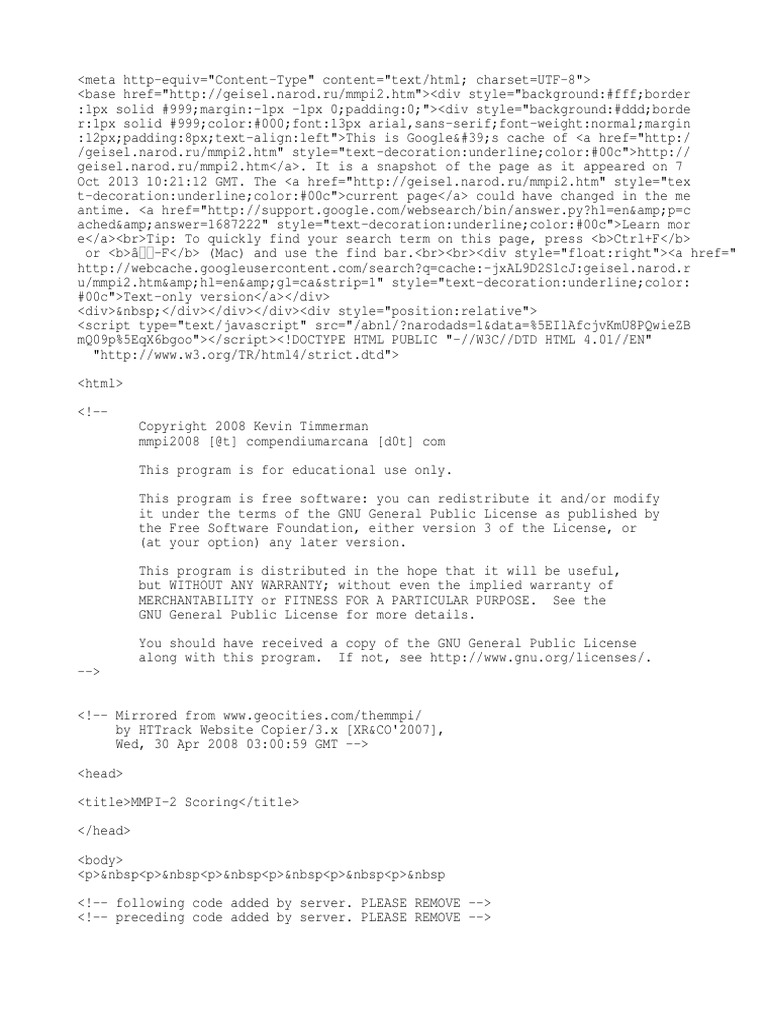 MMPI Test | PDF | Gnu | Free Software