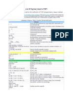 List of Syntax Used in PHP!: Here's A Cheat Sheet To Add To The Collection of PHP Programmers, Happy Coding!