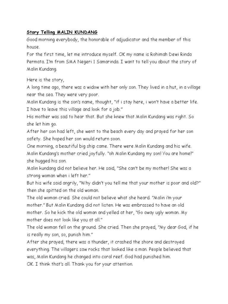 Narrative Text The Legend Of Malin Kundang
