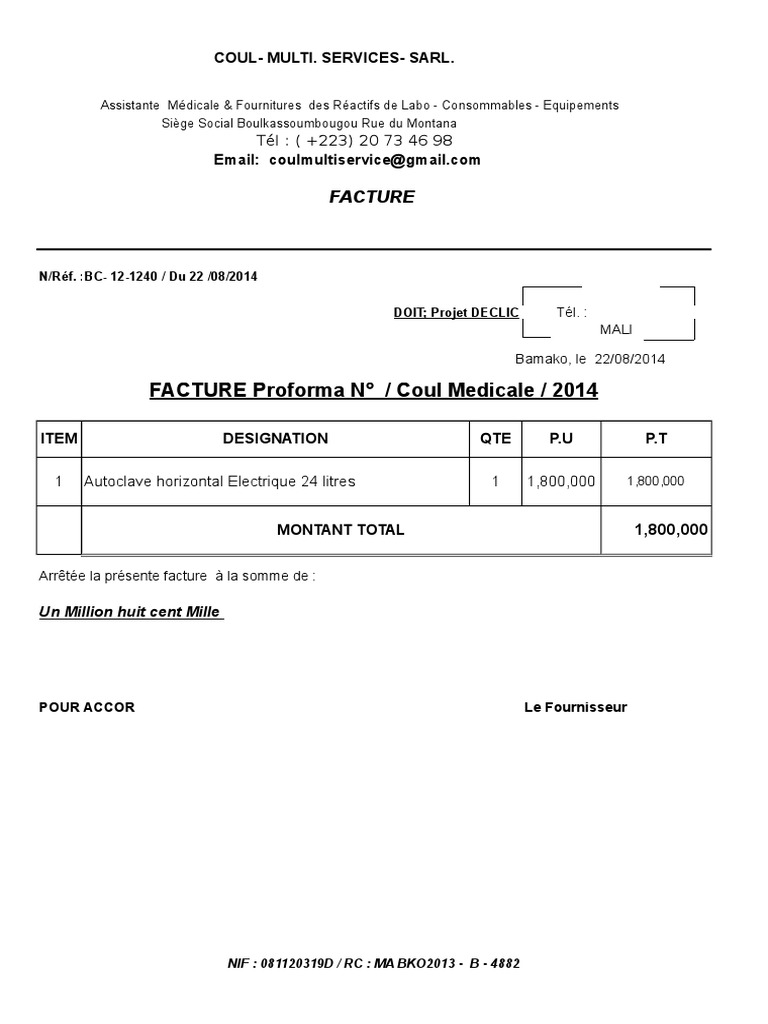 Coul Medicale Facture Marie Stopes International