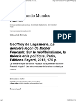 Geoffroy de Lagasnerie, La Dernière Leçon de Michel Foucault. Sur Le Néolibéralisme, La Théorie Et La Politique, Paris, Editions Fayard, 2012, 175 p.