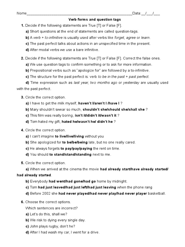 English Grammar Practice Quiz | PDF | Verb | Rules