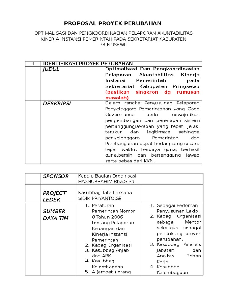 Revisi Proyek Perubahan | PDF